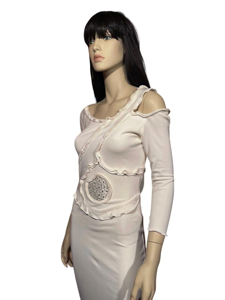 Stephen Burrows Classic Cream Lettuce-Edge Gown For Sale 2
