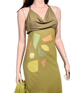 Stephen Burrows Lime Green Layered Chiffon & Jersey Gown