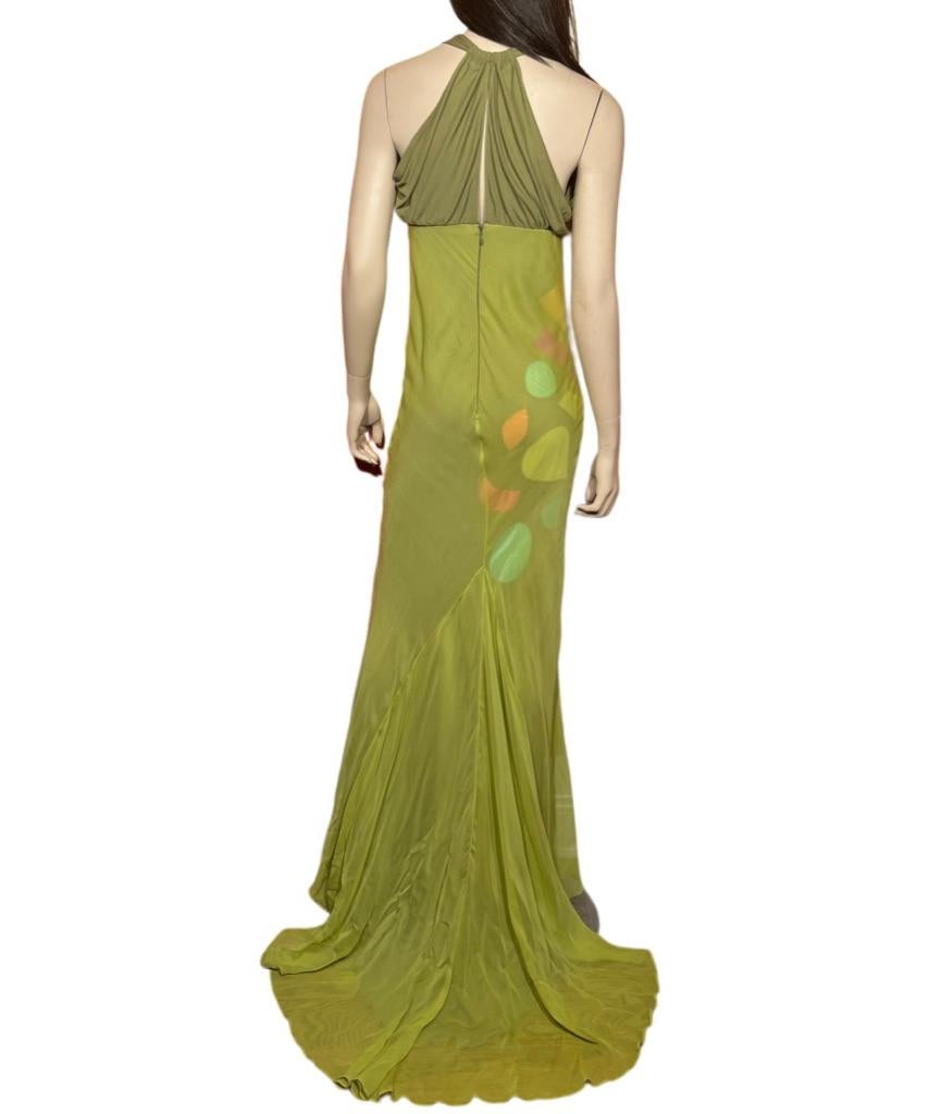 Stephen Burrows Lime Green Layered Chiffon & Jersey Gown In Good Condition For Sale In Greenport, NY