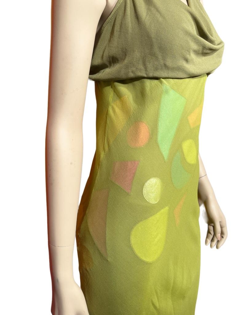 Women's Stephen Burrows Lime Green Layered Chiffon & Jersey Gown For Sale