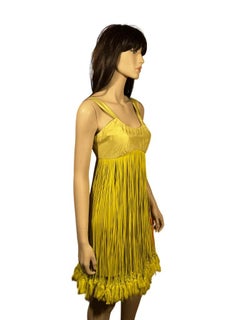 Stephen Burrows Neon Chartreuse Silk Chiffon Tassel Dress
