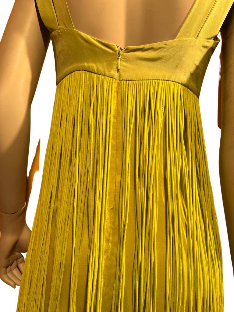 Brown Stephen Burrows Neon Chartreuse Silk Chiffon Tassel Dress For Sale