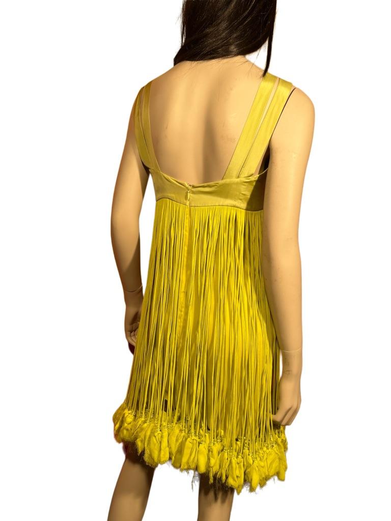 Stephen Burrows Neon Chartreuse Silk Chiffon Tassel Dress In Good Condition For Sale In Greenport, NY