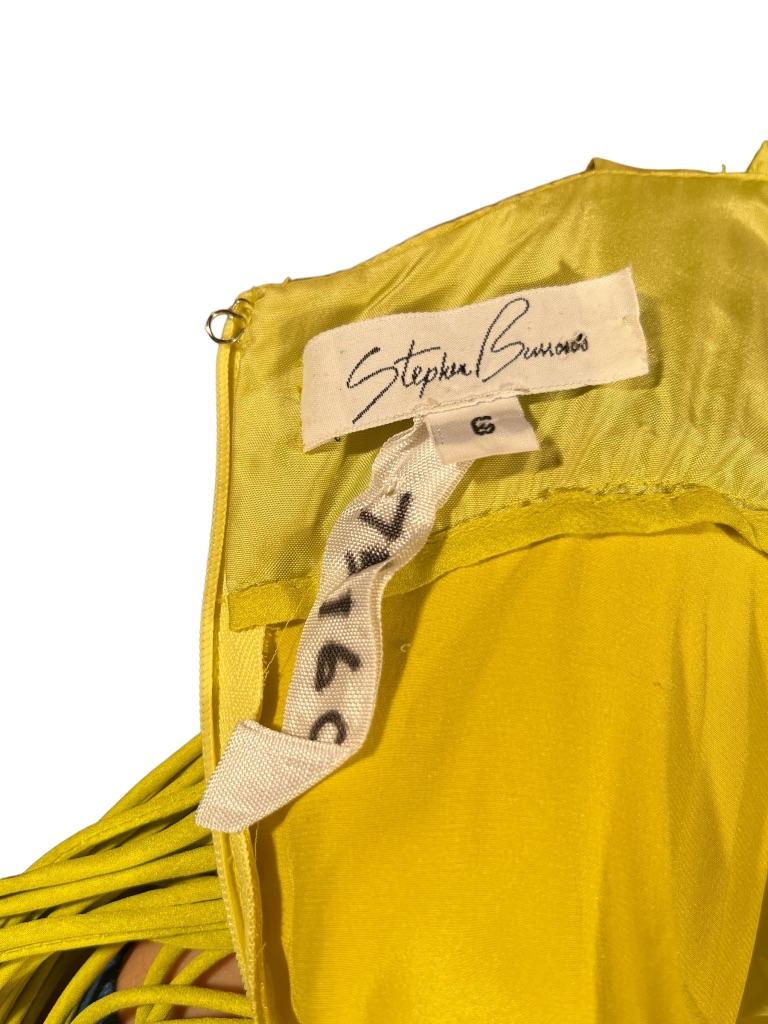 Stephen Burrows Neon Chartreuse Silk Chiffon Tassel Dress For Sale 2