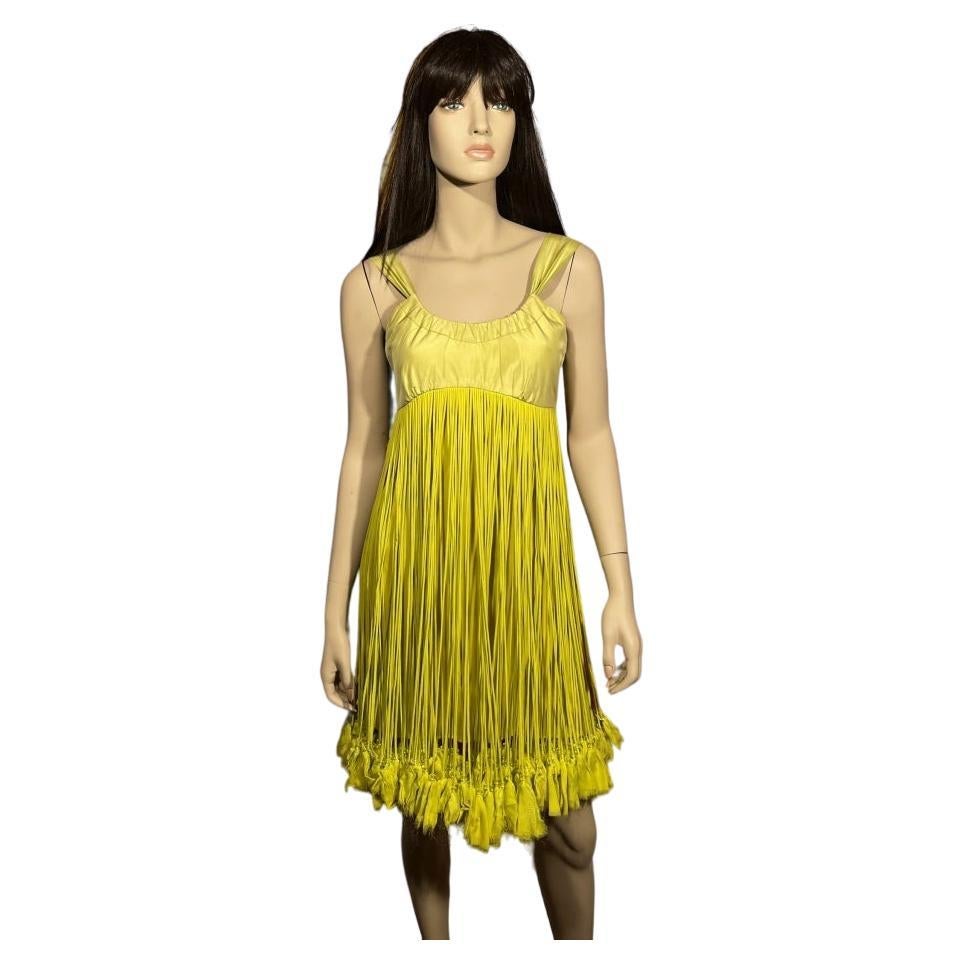 Stephen Burrows Neon Chartreuse Silk Chiffon Tassel Dress For Sale