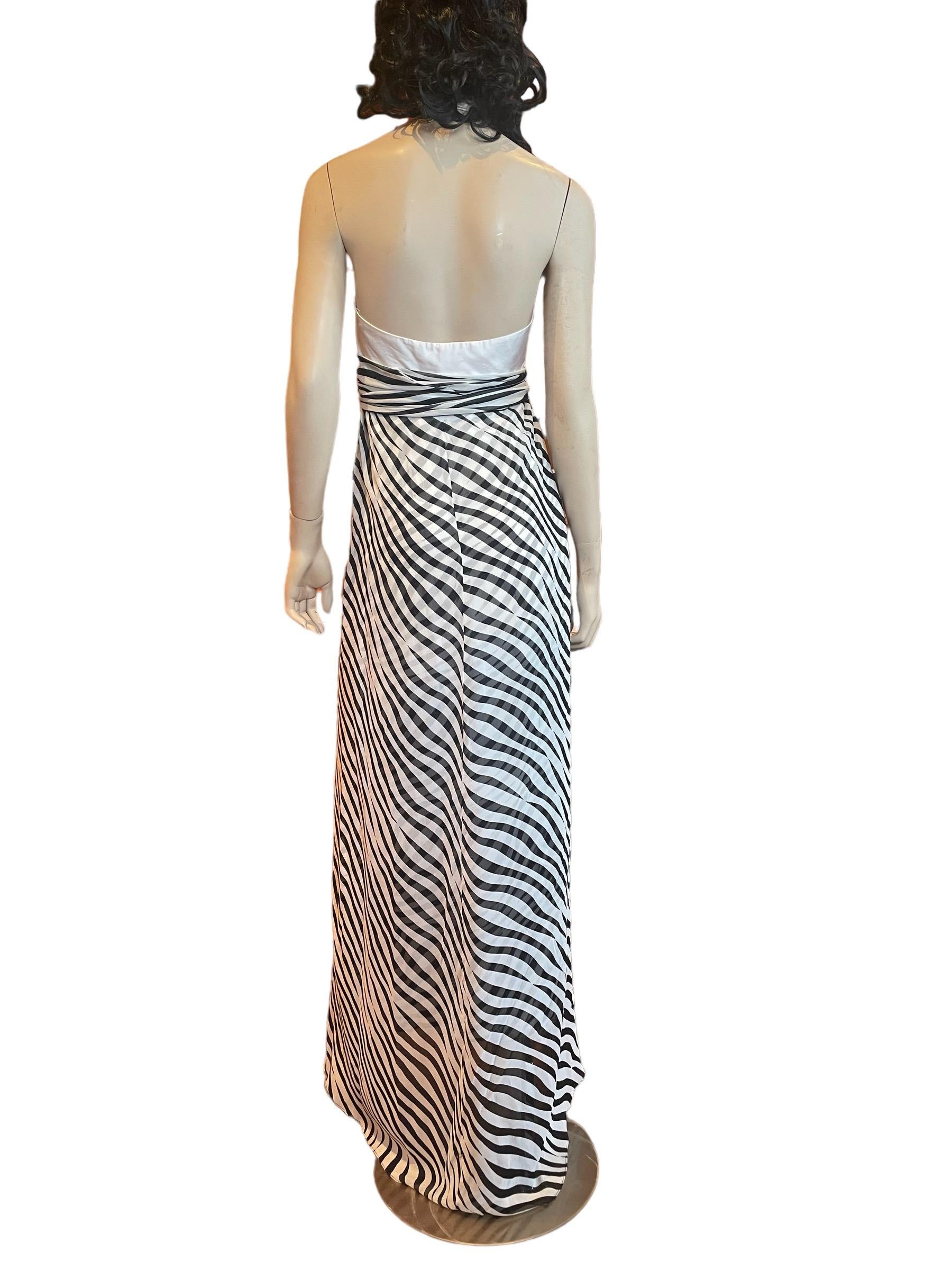 Women's Stephen Burrows Zebra Print Silk Chiffon Maxi Halter Dress with Bejeweled Bust For Sale