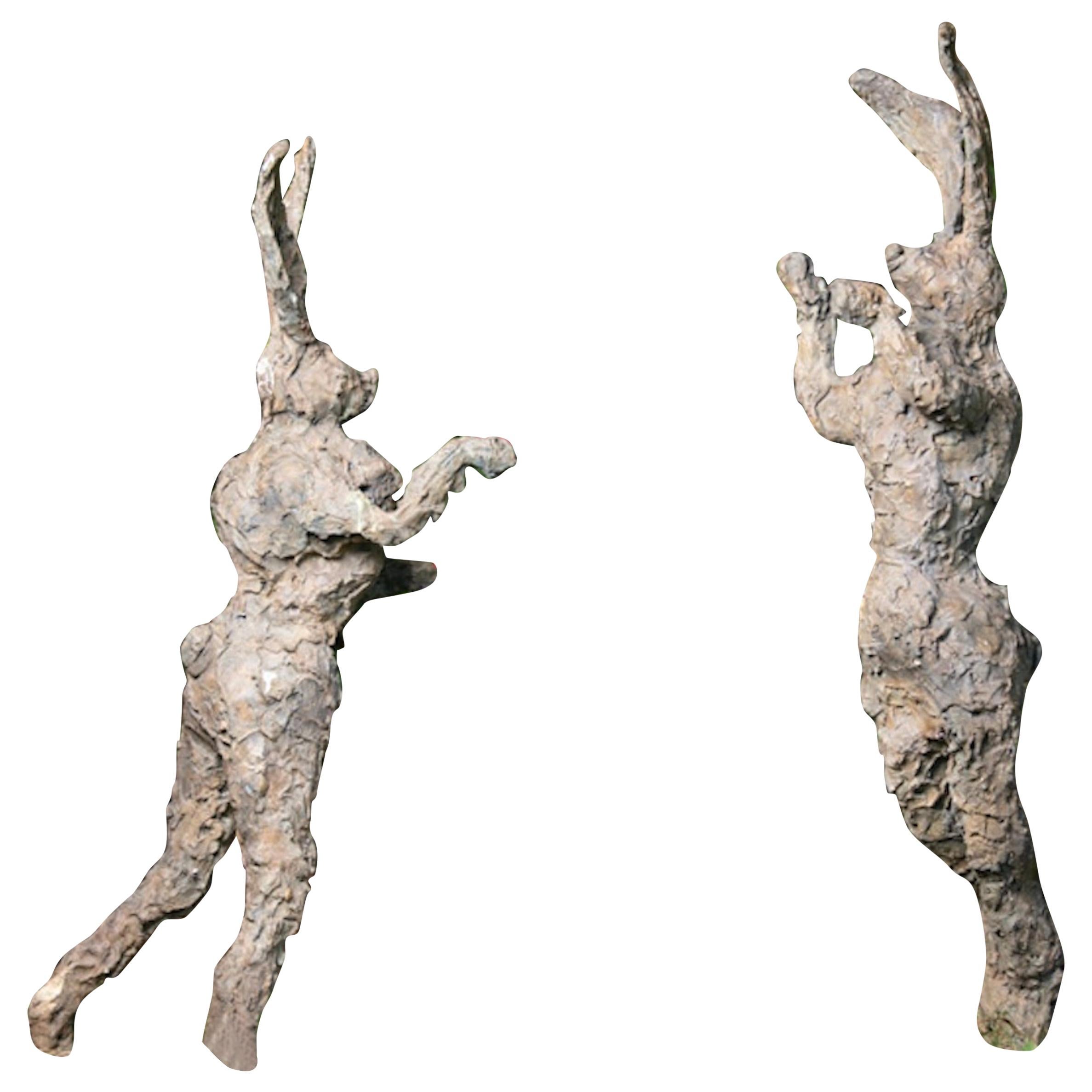 Stephen Charlton Hares Boxing Pair Bronze For Sale