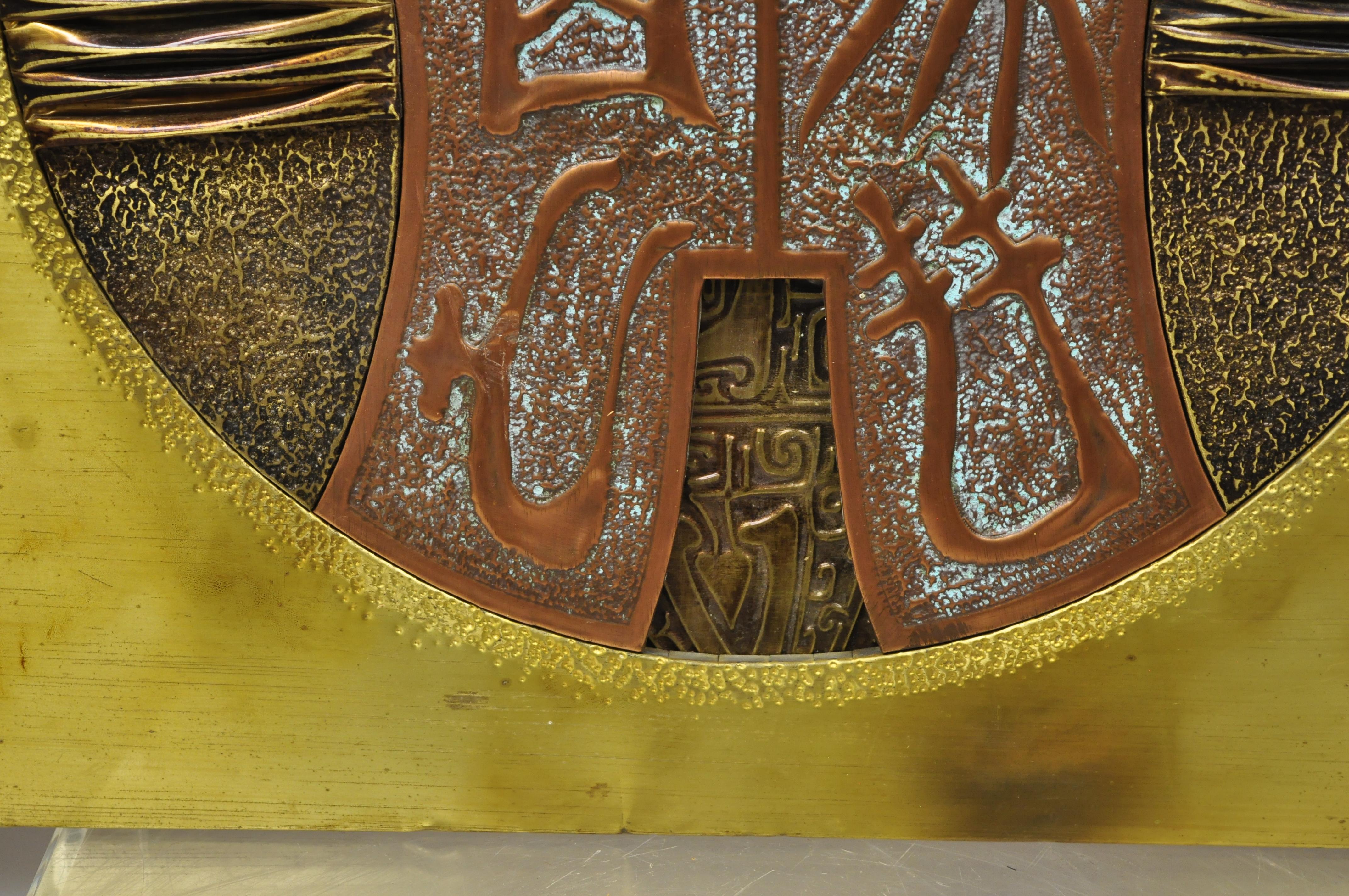 Stephen Chun Attributed Brutalist Torch Welded Brass Copper Wall Art Plaque In Good Condition In Philadelphia, PA