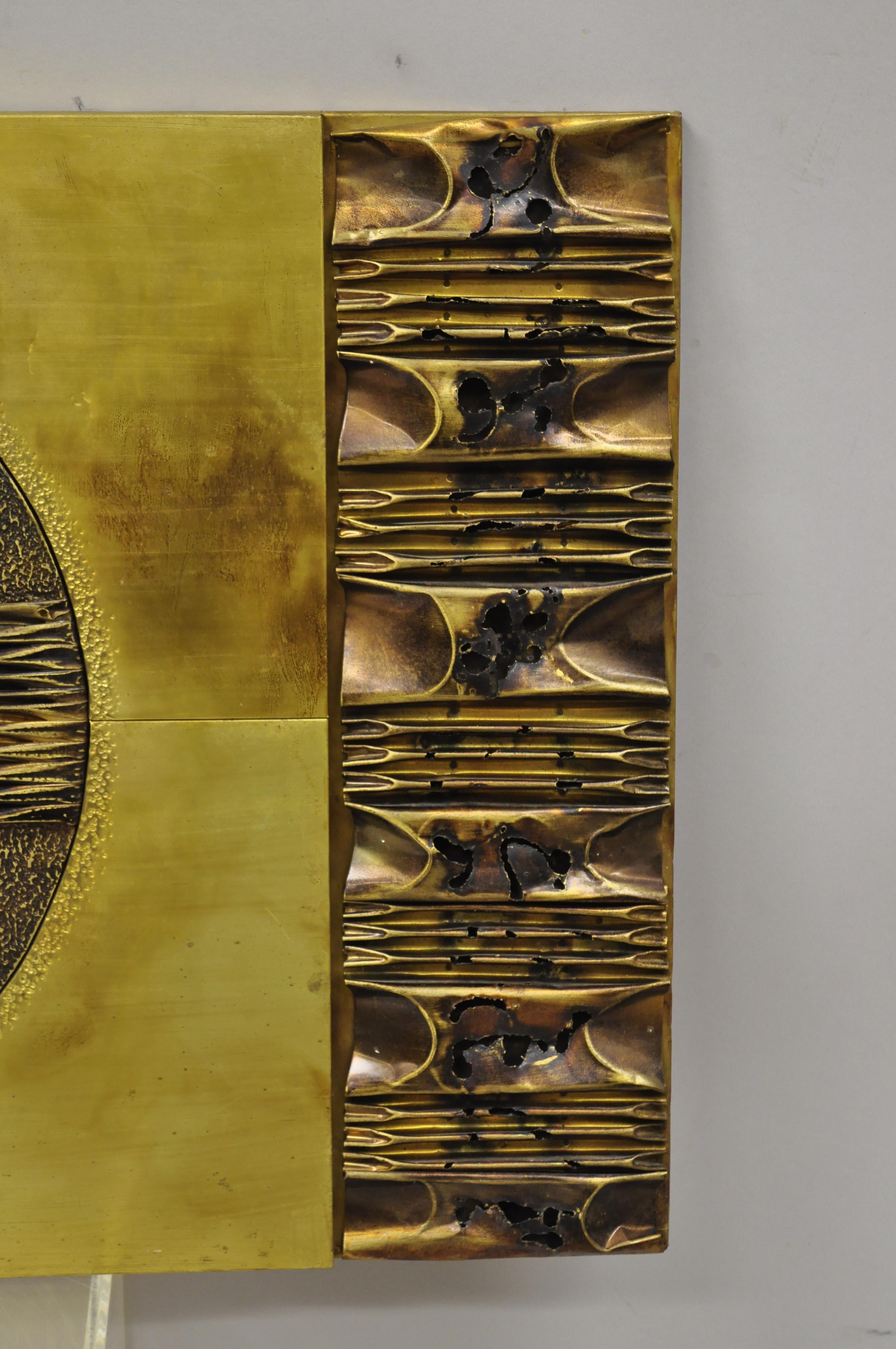 Late 20th Century Stephen Chun Attributed Brutalist Torch Welded Brass Copper Wall Art Plaque