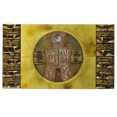 Stephen Chun Attribué Brutalist Torch Welded Brass Copper Wall Art Plaque