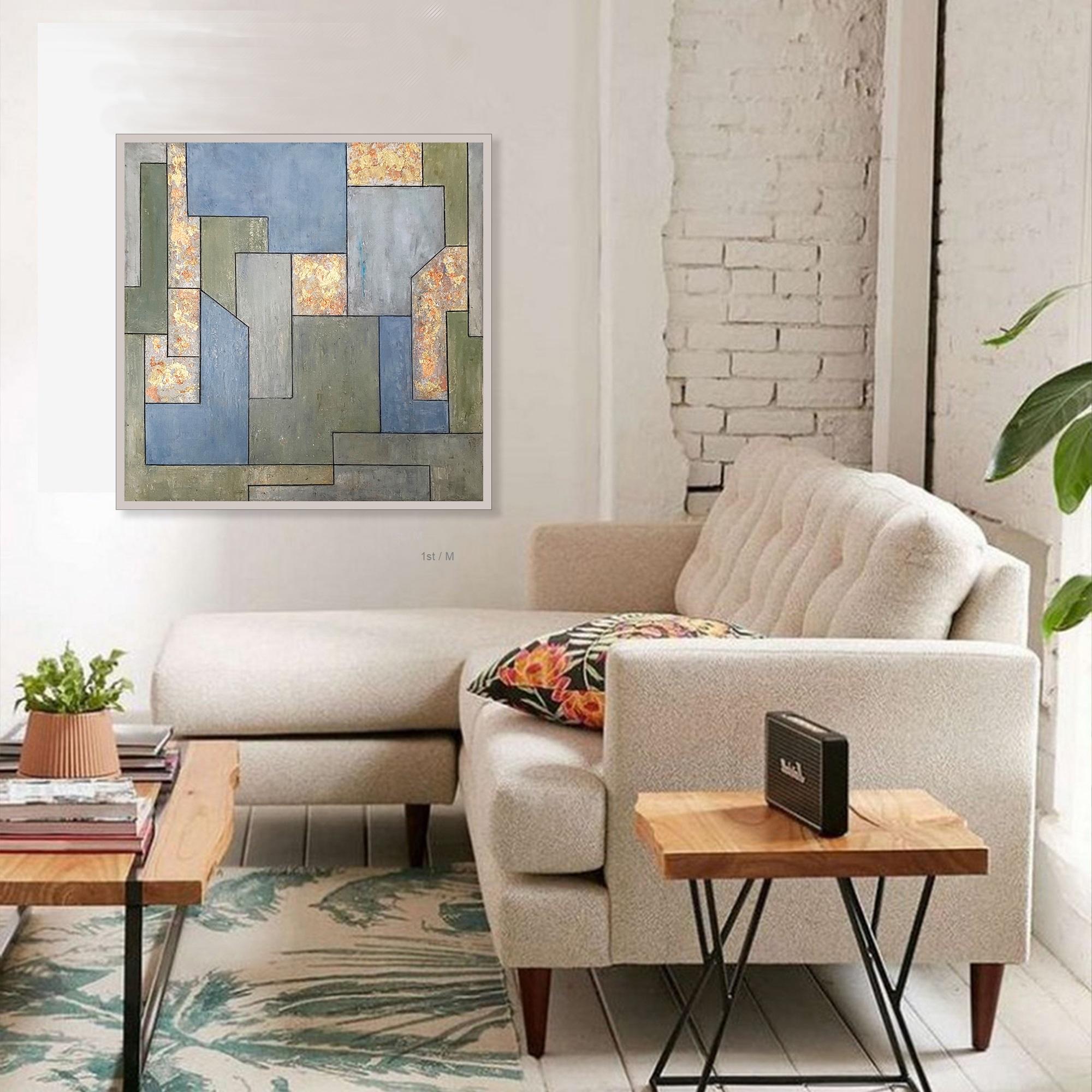 22x22x2 in. - Oil, Gold Leaf - Geometric Architectural Contemporary, Precious - Painting by Stephen Cimini