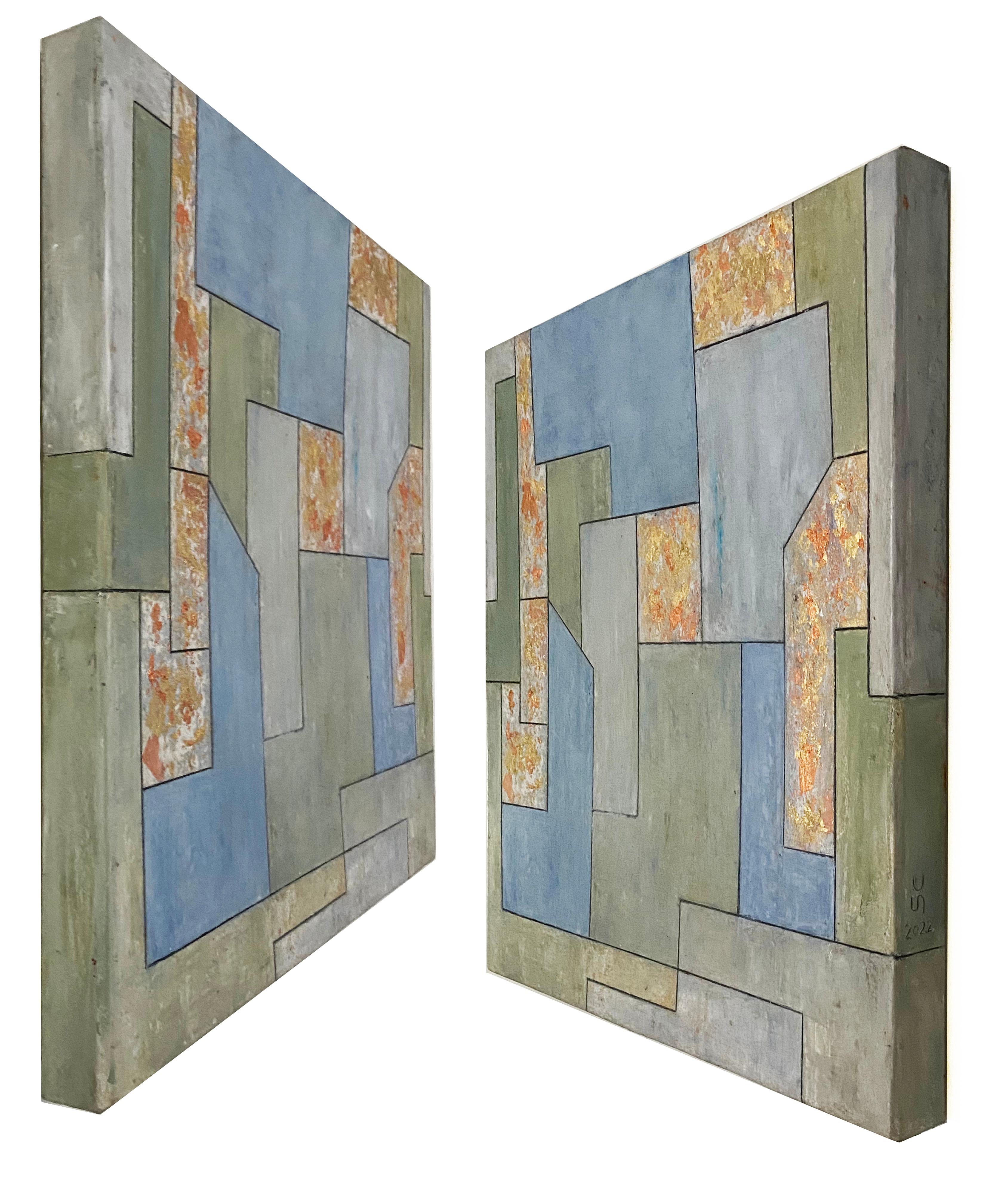 22x22x2 Zoll.  l, Blattgold  Geometrische Architektur, zeitgenssisch, Edelstein (Zeitgenössisch), Painting, von Stephen Cimini