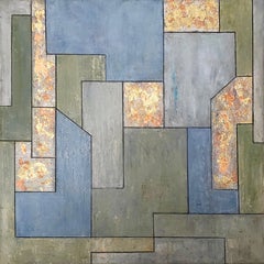 22x22x2 in. - Oil, Gold Leaf - Geometric Architectural Contemporary, Precious