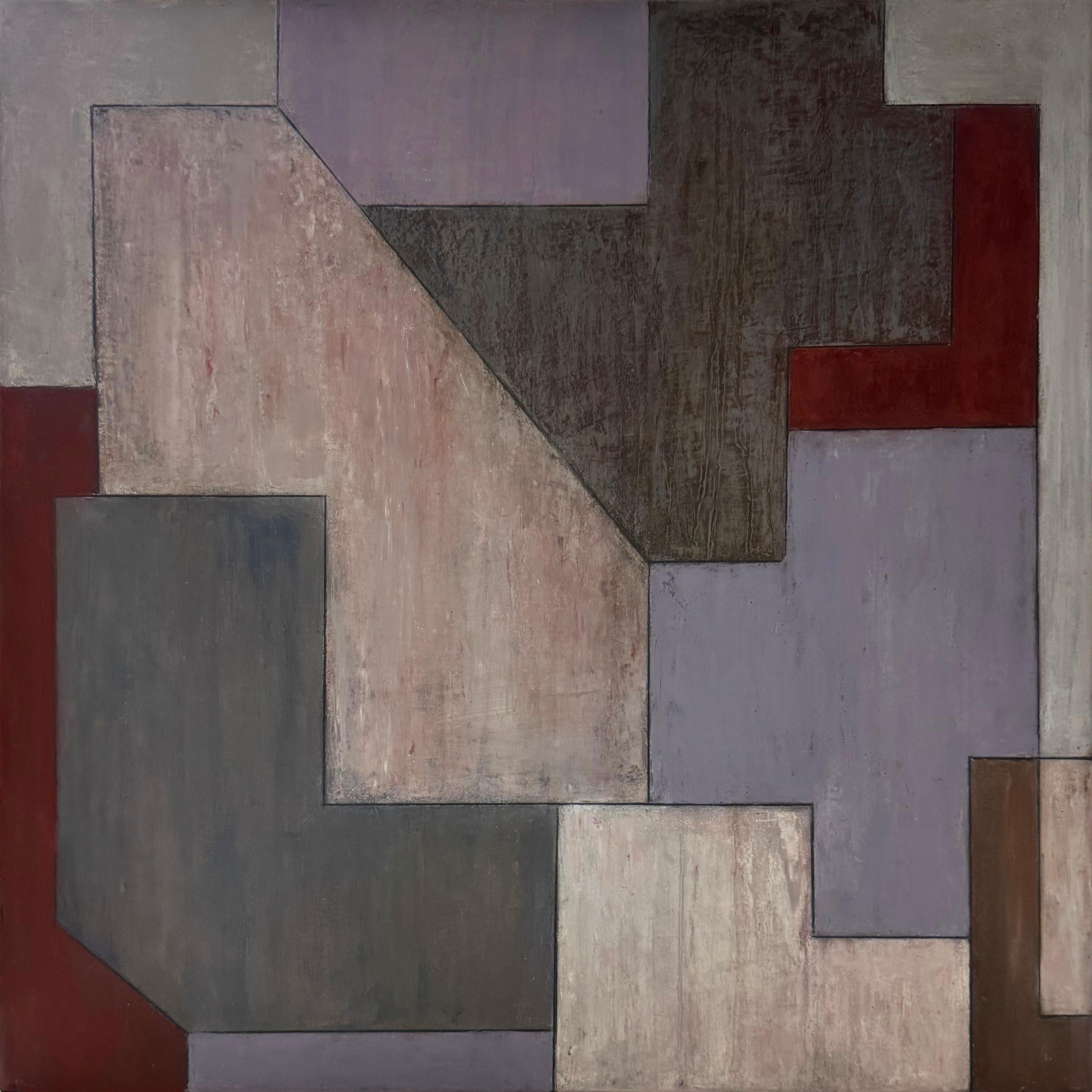 Stephen Cimini Interior Painting –  24 x 24 x 3,5" Geometrisches architektonisches zeitgenössisches Ölgemälde, Stahlherz