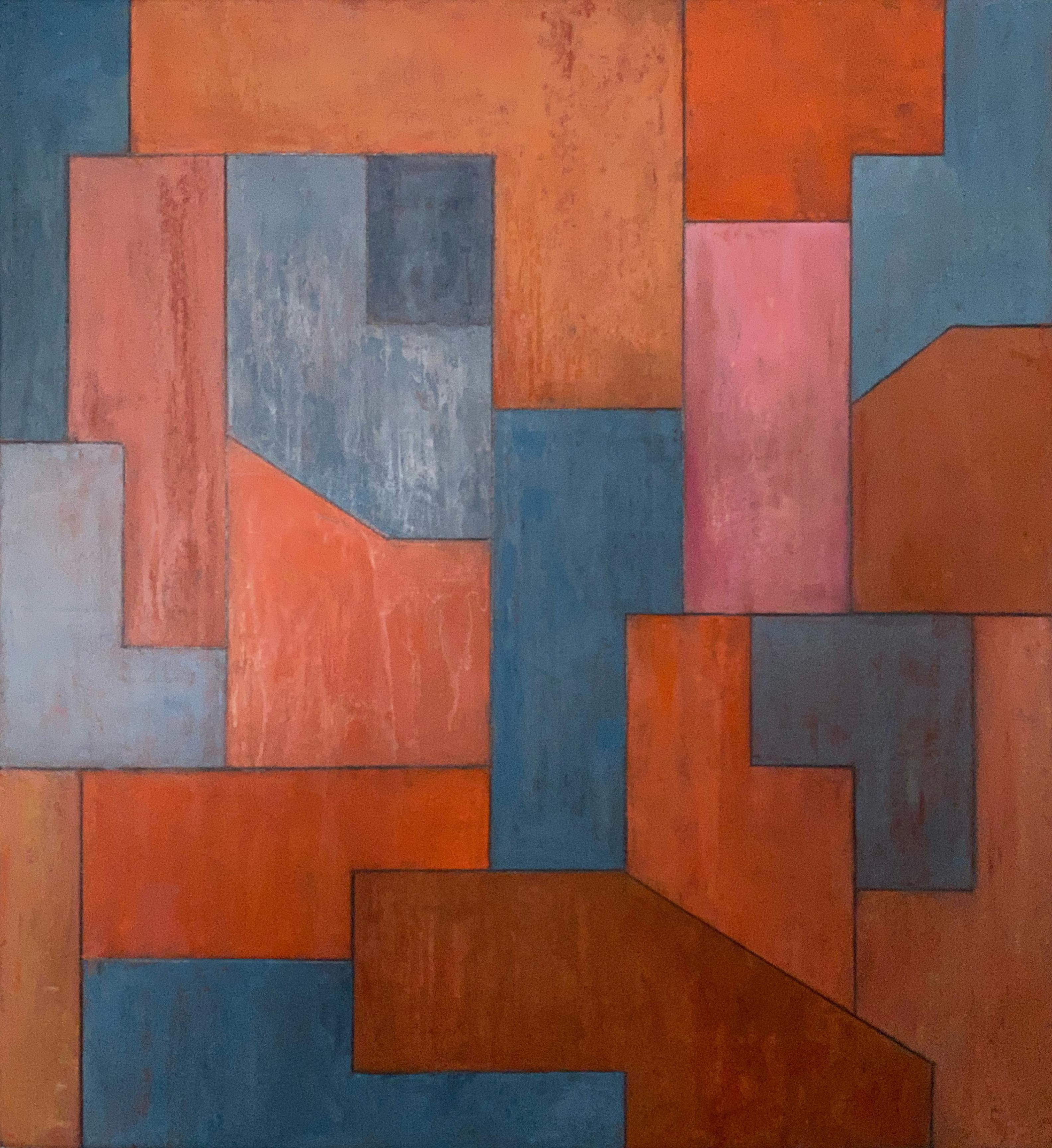 Stephen Cimini Abstract Painting - 24x22x2 in. - Oil Painting - Geometric Architectural Contemporary - Opposites