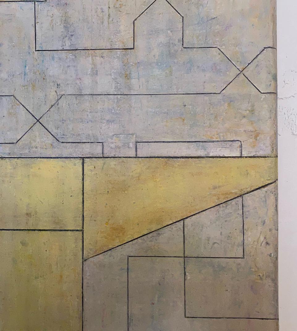 28x28x2 in. - Oil painting - Gold Yellow Geometric Abstract Oil Painting 1