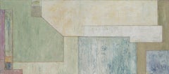 28x64x2" Large horizontal abstract oil painting - architectural form, neutral