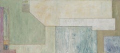 30x64x2" Large horizontal abstract oil painting - architectural form, neutral