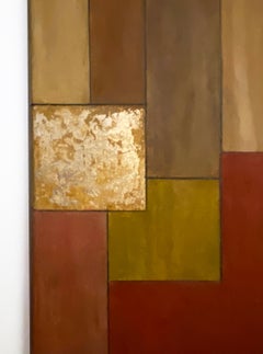 34x34x2 pollici. Foglia d'oro, Pittura ad olio astratta Contemporary