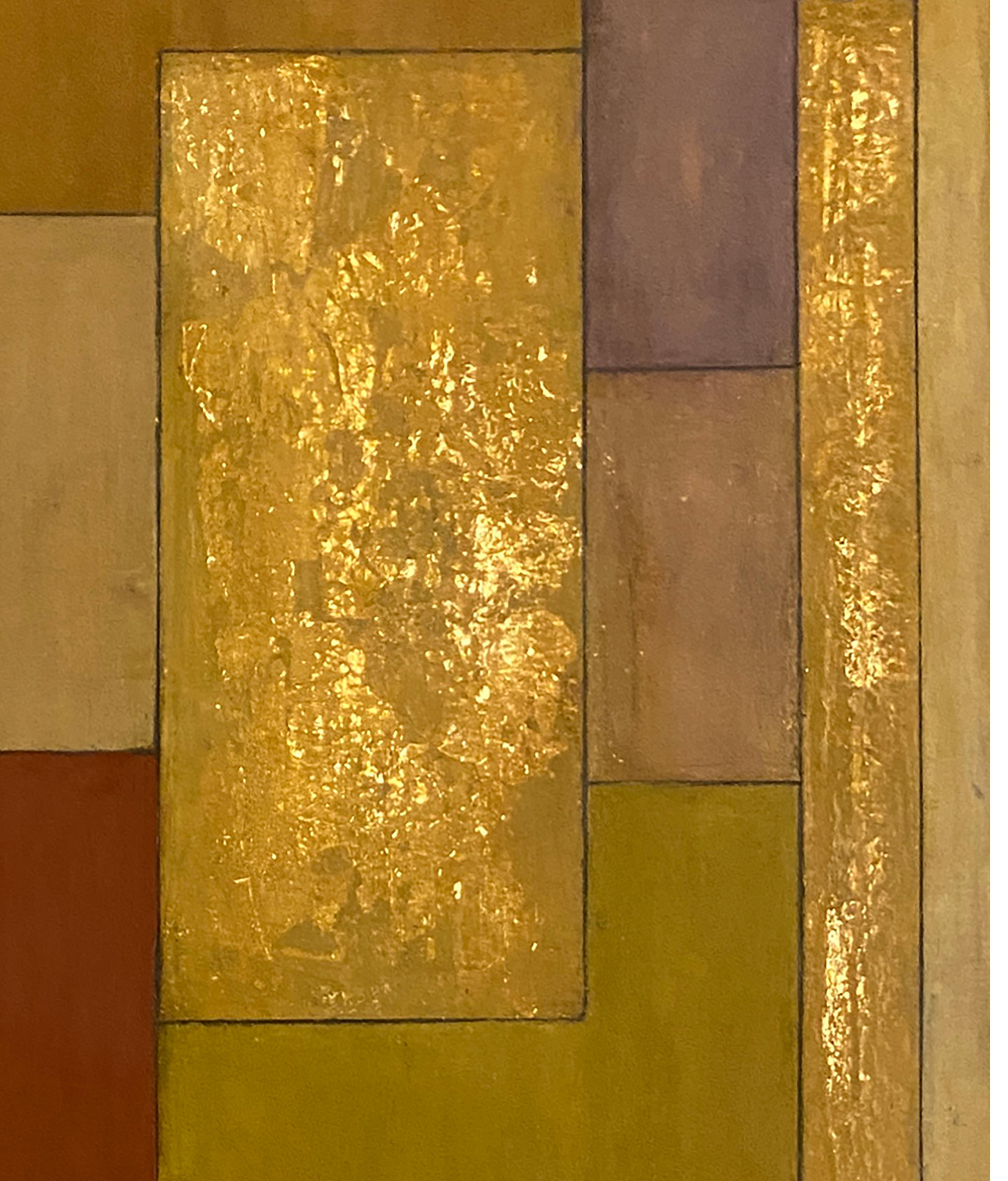 34x34x2 pollici. Foglia d'oro, Pittura ad olio astratta Contemporary - Painting Contemporaneo di Stephen Cimini