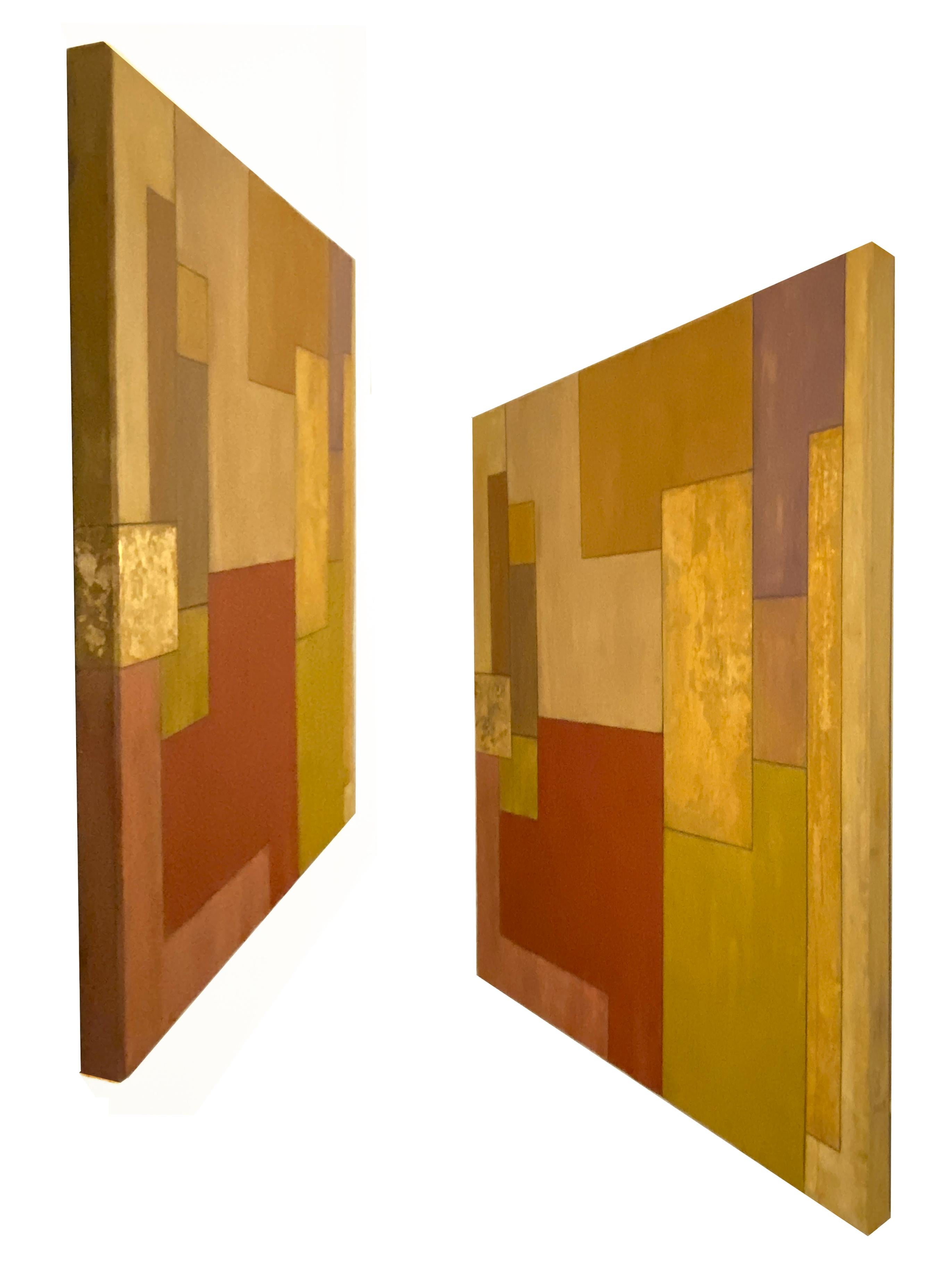 34x34x2 pollici. Foglia d'oro, Pittura ad olio astratta Contemporary in vendita 1