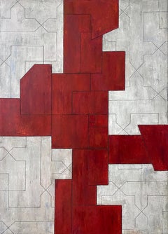  39 x 28 x 2 in. "Tough Love" - Oil Painting, Geometric 