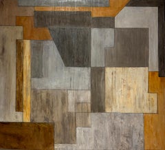 40 x 44 x 2" Peinture à l'huile contemporaine architecturale géométrique 