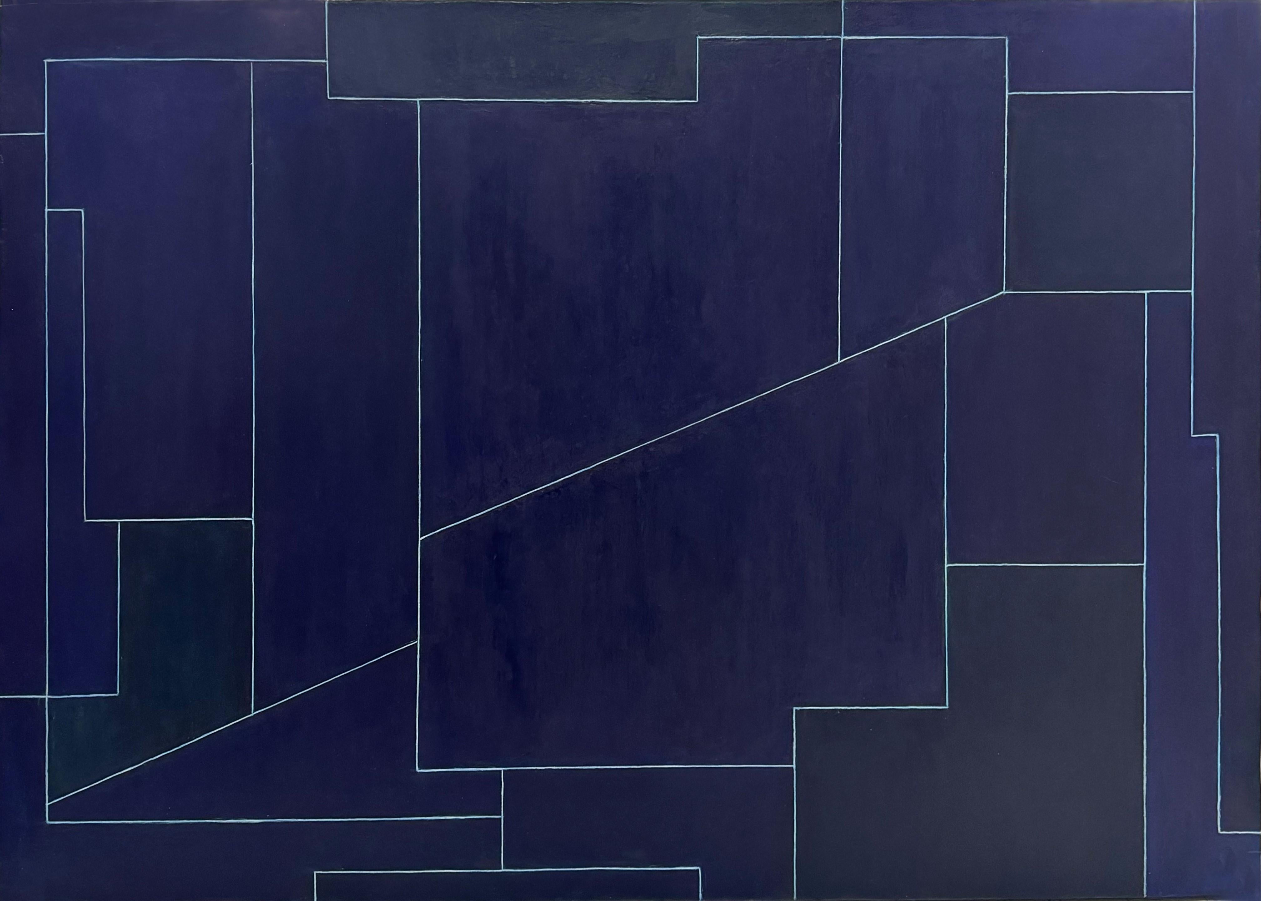 Abstract Painting di Stephen Cimini - "Still Climbing" Pittura ad olio monocromatica architettonica geometrica contemporanea