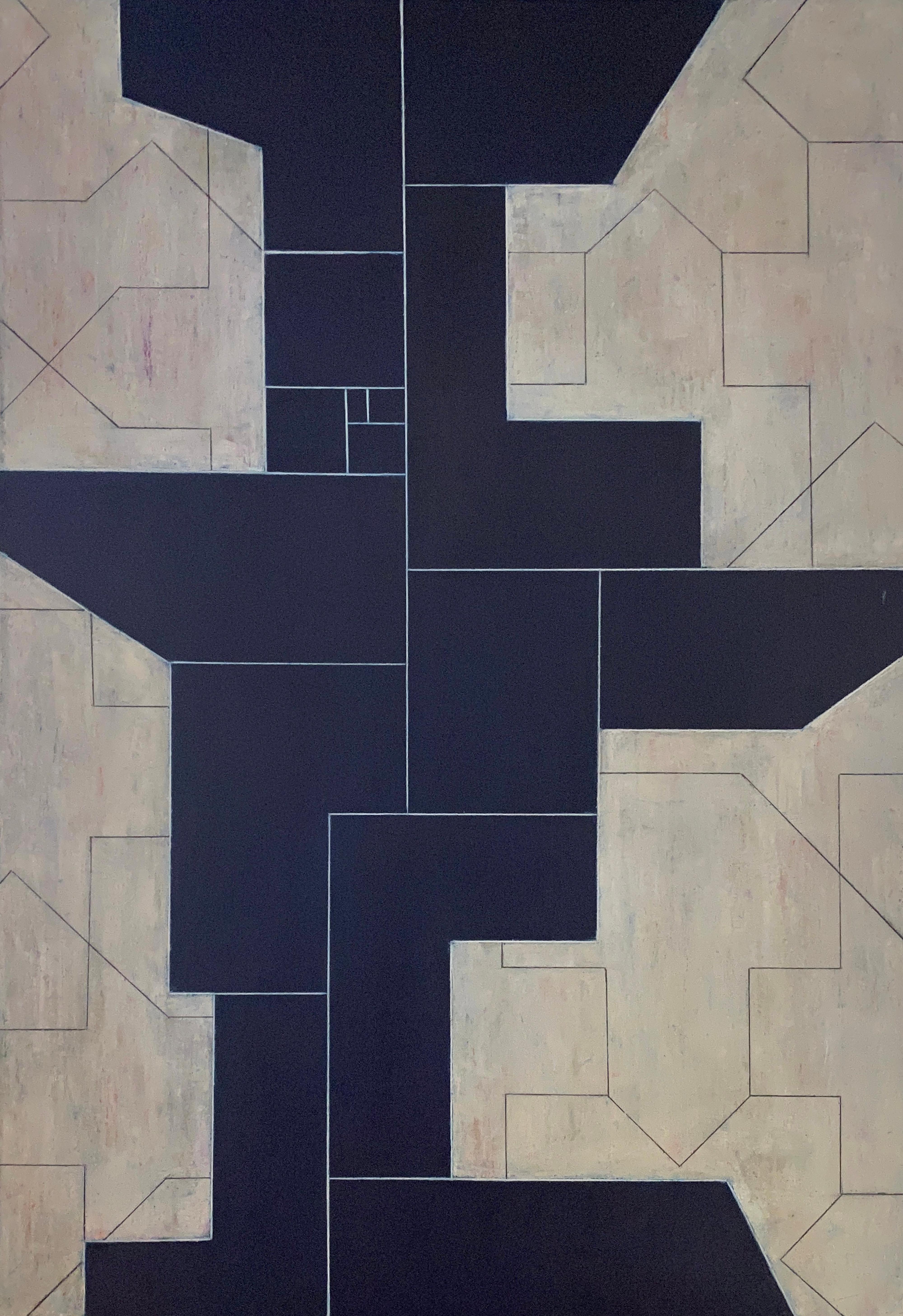 Stephen Cimini Abstract Painting - 51 x 35 x 2 in. "No Fear" - Oil Painting, Geometric 