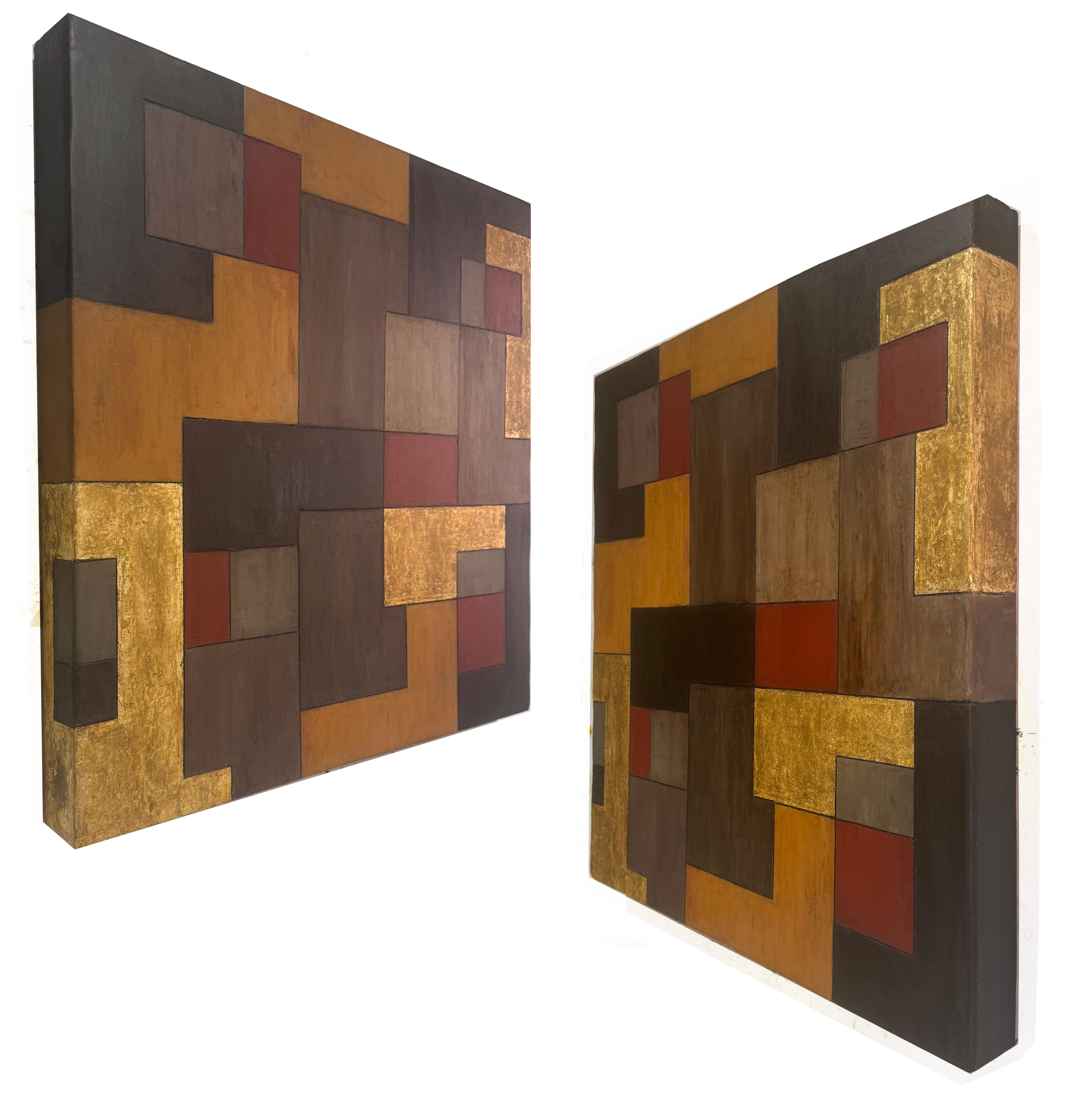 Cuore d'oro - Foglie d'oro, pittura a olio - Abstract Painting Marrone di Stephen Cimini