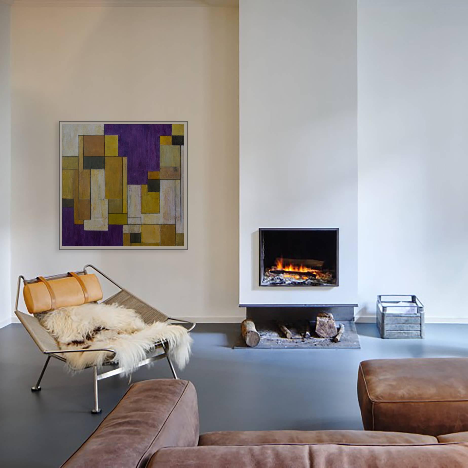 Quadro astratto ad olio di grandi dimensioni - Il giallo fa le mosse  - architettonico, colore - Mixed Media Art Contemporaneo di Stephen Cimini