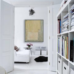 Large vertical abstract oil painting - architectural forms - monochromatic AW