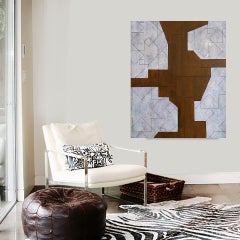 39 x 32 po. Peinture à l'huile "Informed Consent" (consentement éclairé) - Peinture à l'huile, feuille d'argent