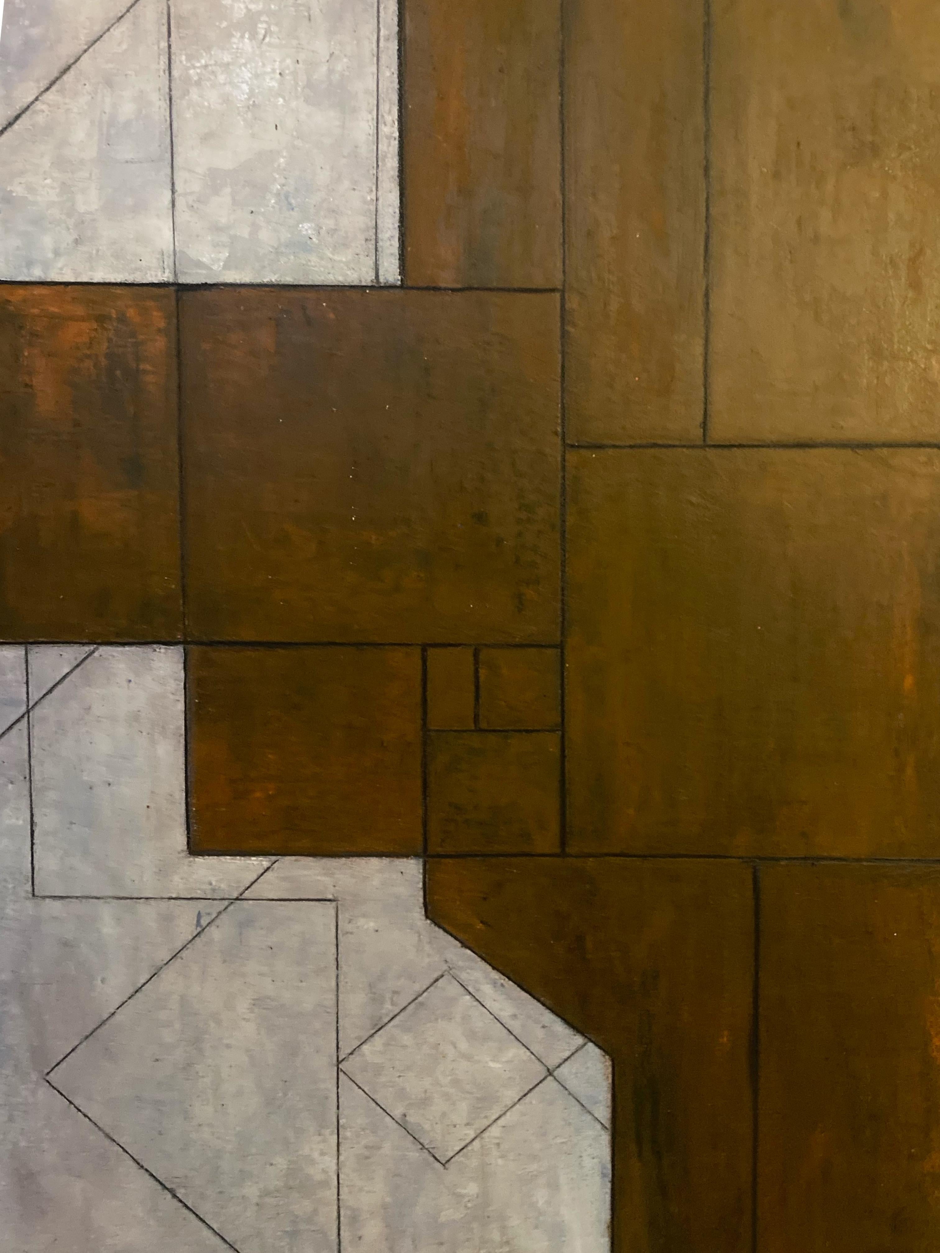 39 x 32 Zoll. Ölgemälde „Informed Consent“  - Ölfarbe, Blattsilber (Silber), Abstract Painting, von Stephen Cimini