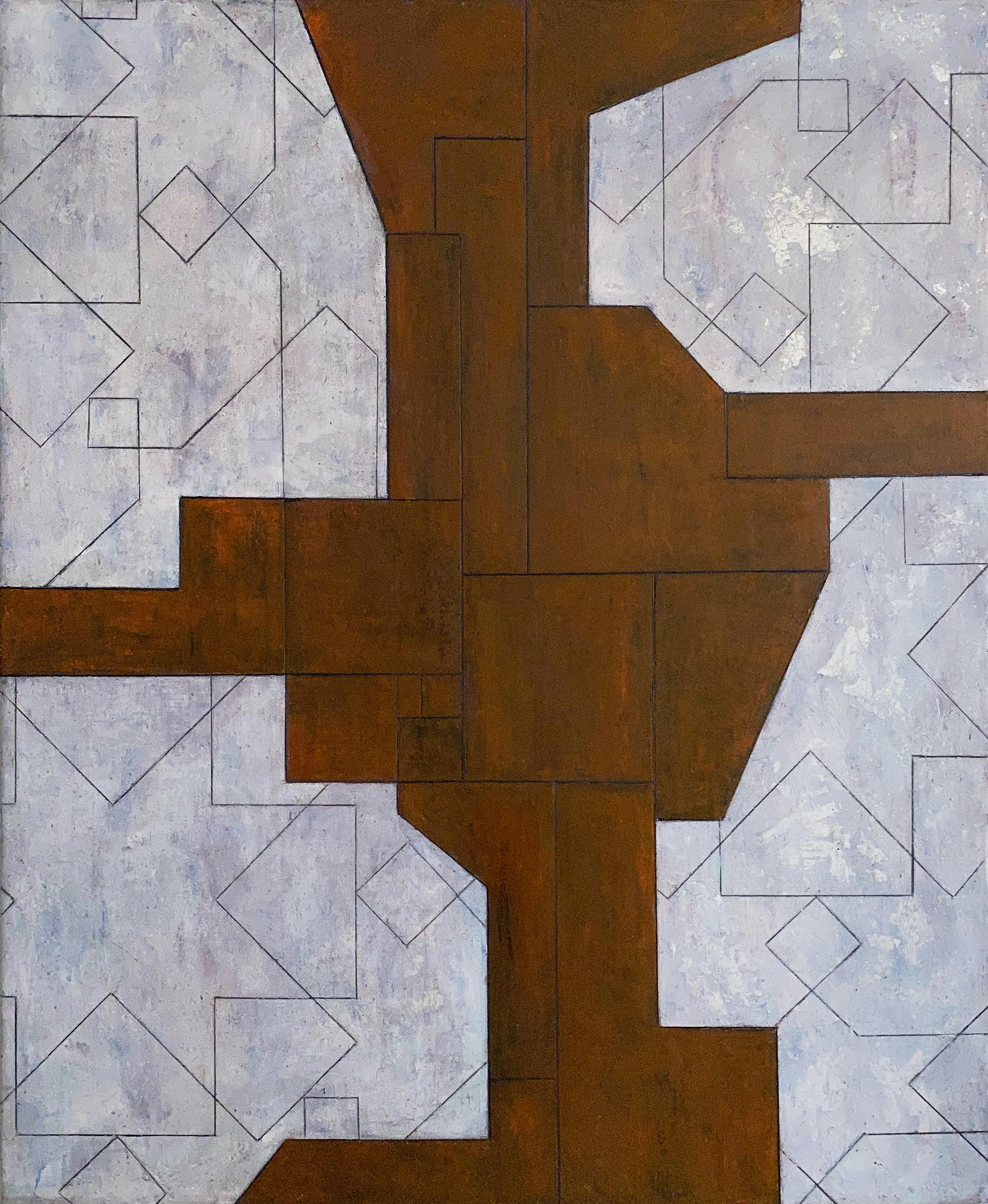 Stephen Cimini Abstract Painting - 39 x 32 in. Oil Painting "Informed Consent"  - Oil Paint, Silver Leaf