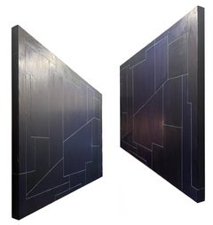 "Still Climbing" Pittura ad olio monocromatica architettonica geometrica contemporanea