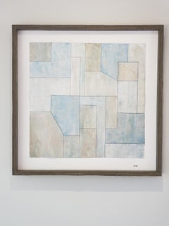 Oil painting on paper - framed in natural wood - Blue and Gray 1