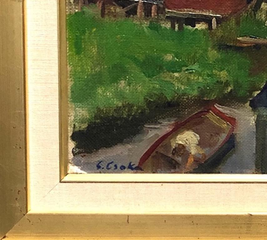 Hook Creek Ungarischer amerikanischer europäischer Modernismus WPA 1935 Long Island Canal Boat – Painting von Stephen Csoka