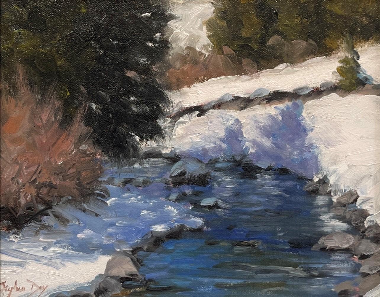 "Winter Blues" (2017) di Stephen Day è un dipinto a olio originale fatto a mano che raffigura un paesaggio innevato con un ruscello e grandi pini ai lati.


Stephen Day è nato a Sheridan, nel Wyoming, e durante la sua infanzia ha vissuto a Santa Fe,