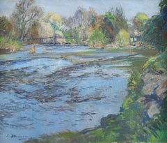 The Running River Oil Painting on Canvas, Impressionist, Signed, 1948