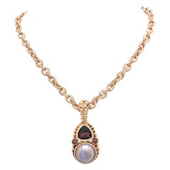 Stephen Dweck 18 Karat Rose Gold Pearl Tourmaline Garnet Pendant Necklace