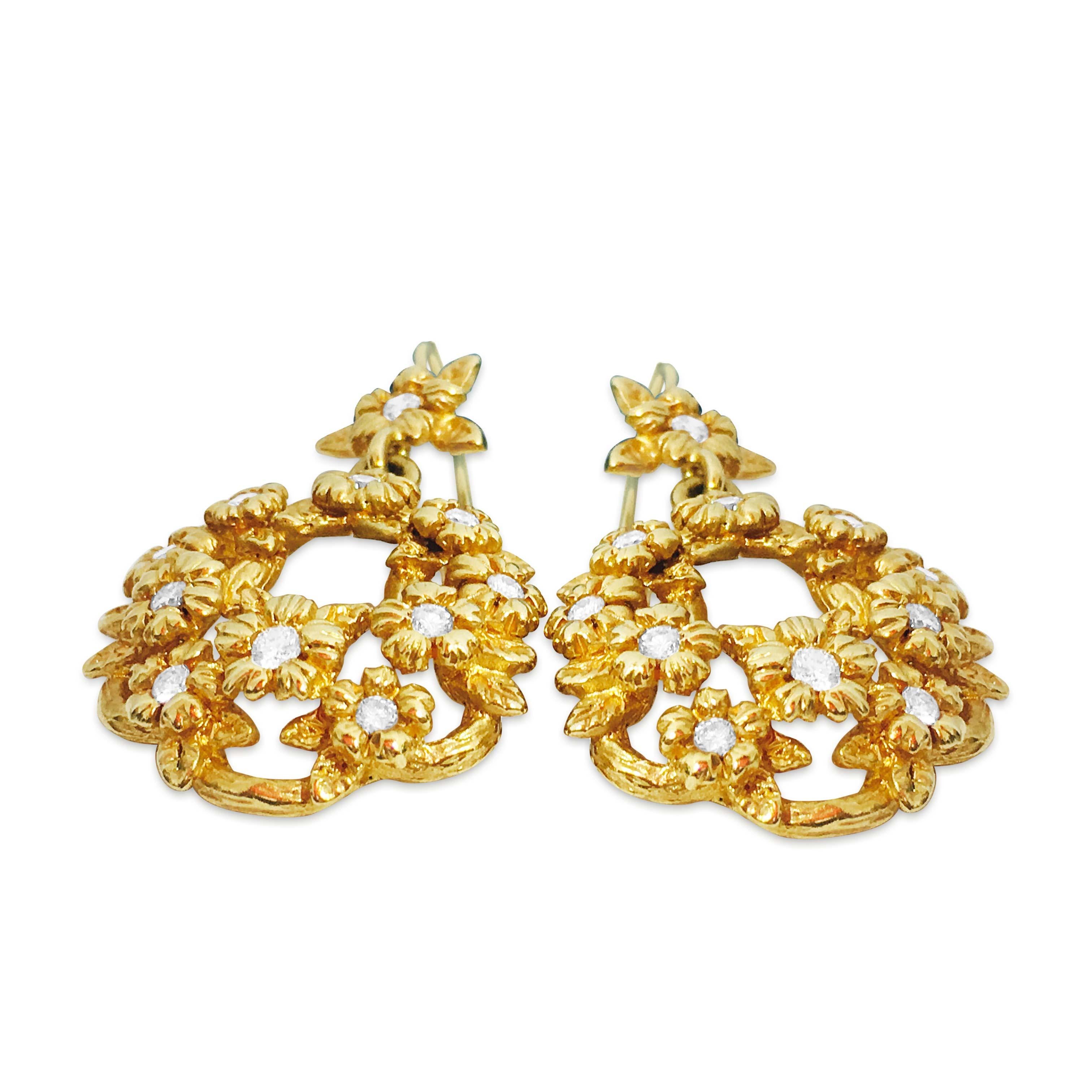 Artisan Stephen Dweck, 18 Karat Yellow Gold and Diamond Dangle Earrings For Sale