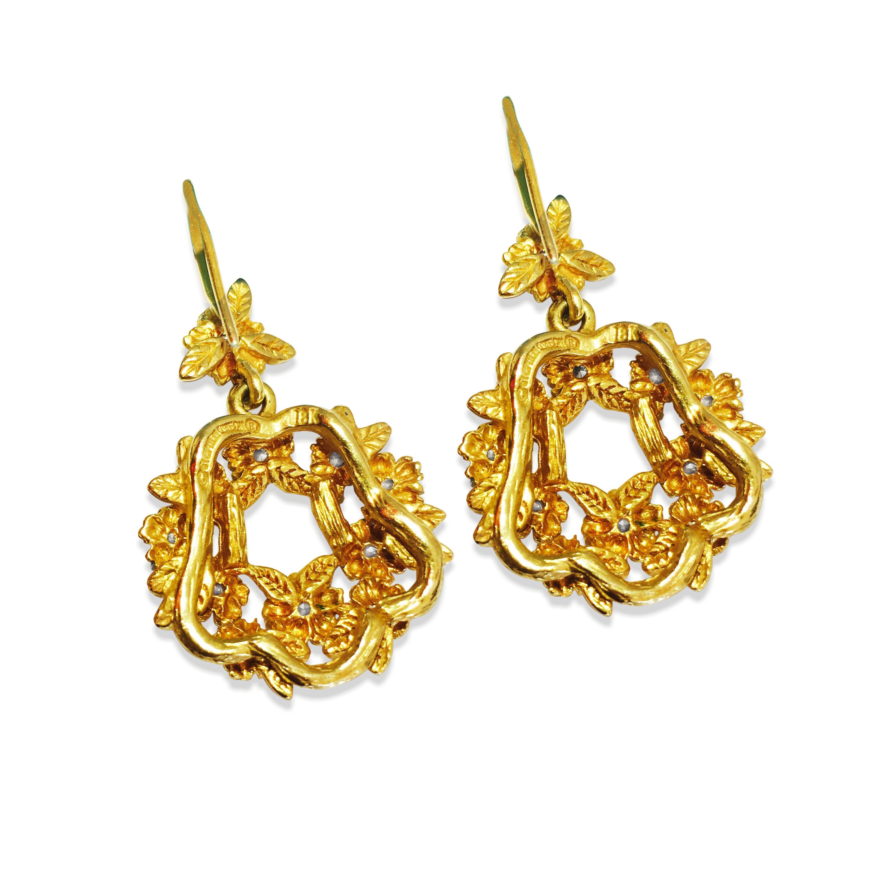 Round Cut Stephen Dweck, 18 Karat Yellow Gold and Diamond Dangle Earrings For Sale