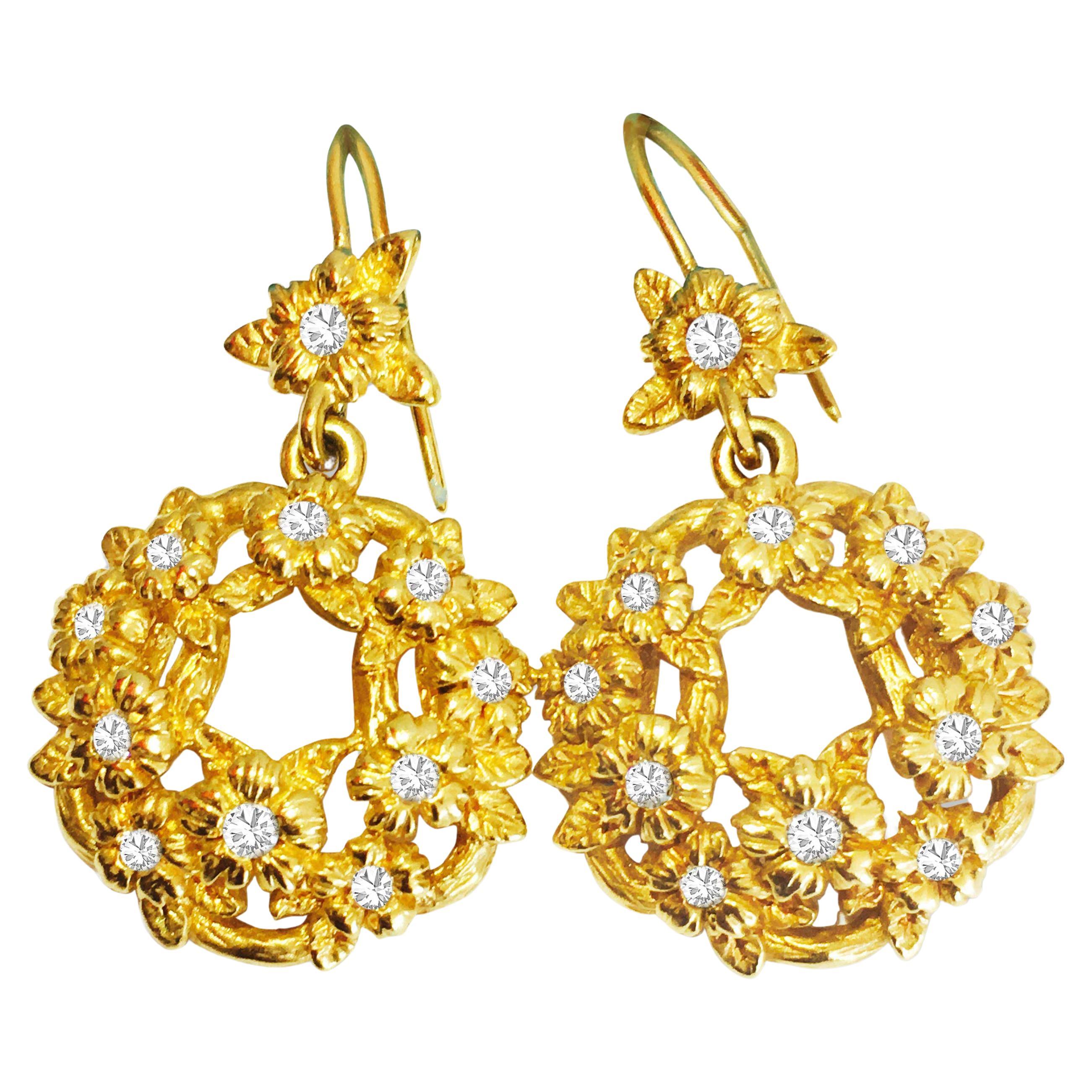 Stephen Dweck 18K Yellow Gold Diamond Dangle Earrings For Sale