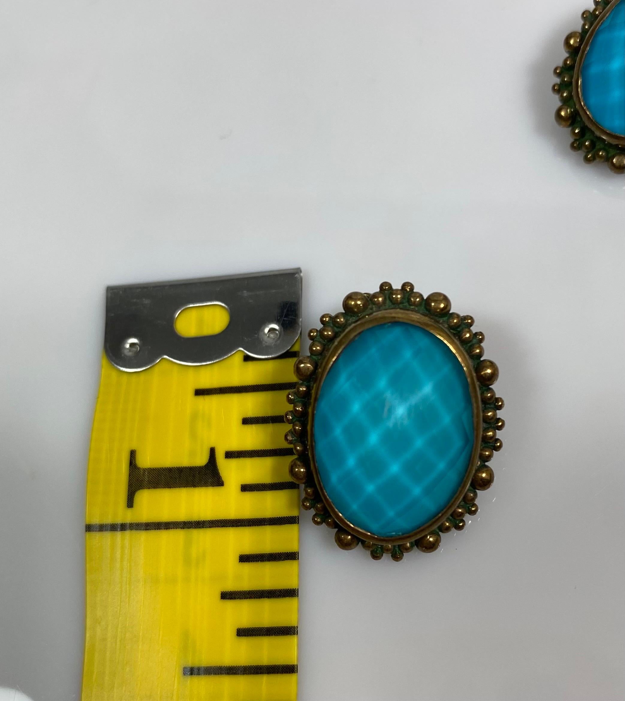 Stephen Dweck 2001 Faceted Turquoise Crystal Clip Sterling with Bronze Earrings  For Sale 2