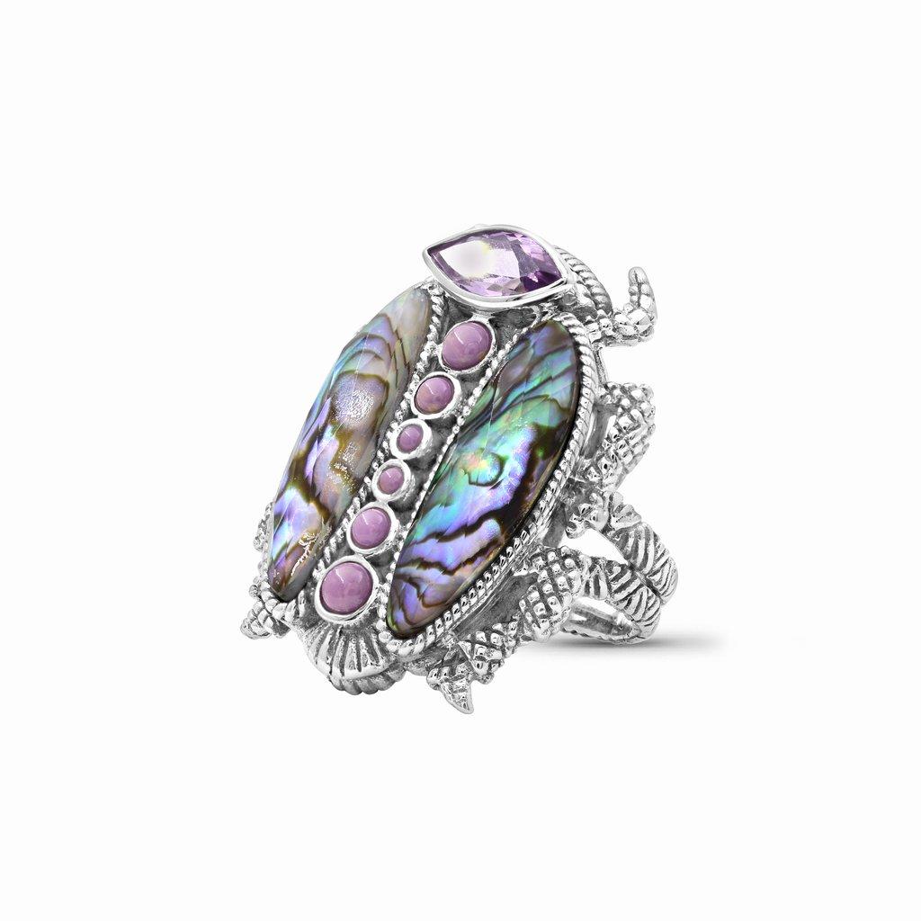 For Sale:  Stephen Dweck Abalone & Amethyst Scarab Sterling Silver Ring 2