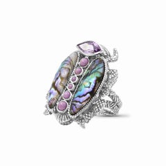 Stephen Dweck Abalone & Amethyst Scarab Sterling Silver Ring