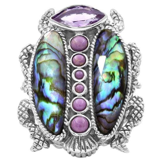 For Sale:  Stephen Dweck Abalone & Amethyst Scarab Sterling Silver Ring