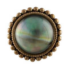 Stephen Dweck Abalone & Rock Crystal Brass Ring
