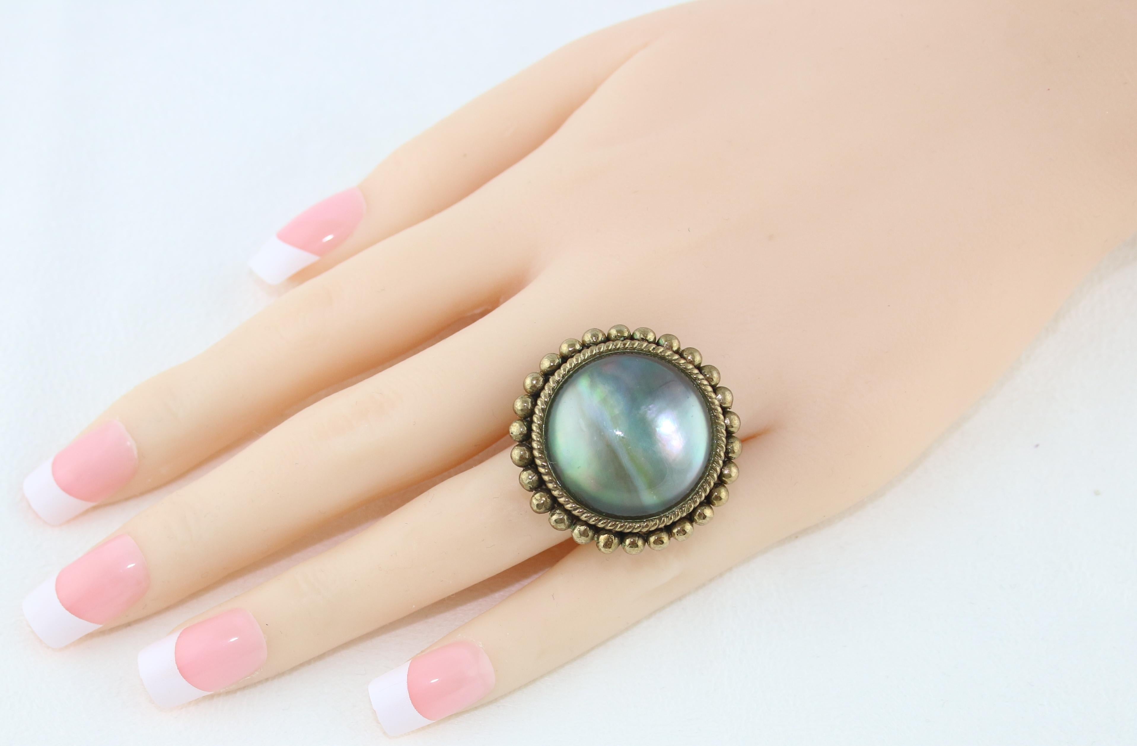 Contemporary Stephen Dweck Abalone & Rock Crystal Brass Ring For Sale